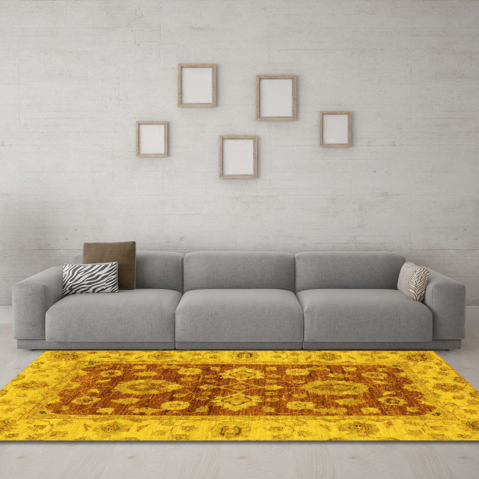 Machine Washable Oriental Yellow Traditional Rug in a Living Room, wshabs3839yw