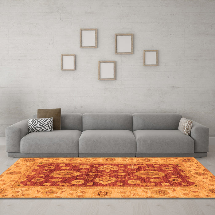 Machine Washable Oriental Orange Traditional Area Rugs in a Living Room, wshabs3839org