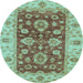 Round Oriental Light Blue Traditional Rug, abs3839lblu