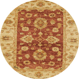Round Abstract Orange Red Oriental Rug, abs3839
