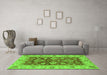 Machine Washable Oriental Green Traditional Area Rugs in a Living Room,, wshabs3839grn