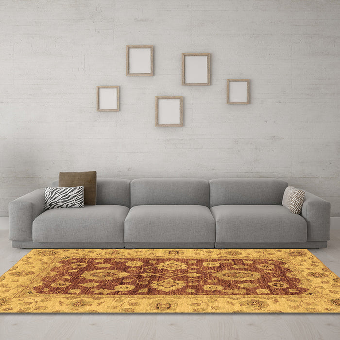 Machine Washable Oriental Brown Traditional Rug in a Living Room,, wshabs3839brn