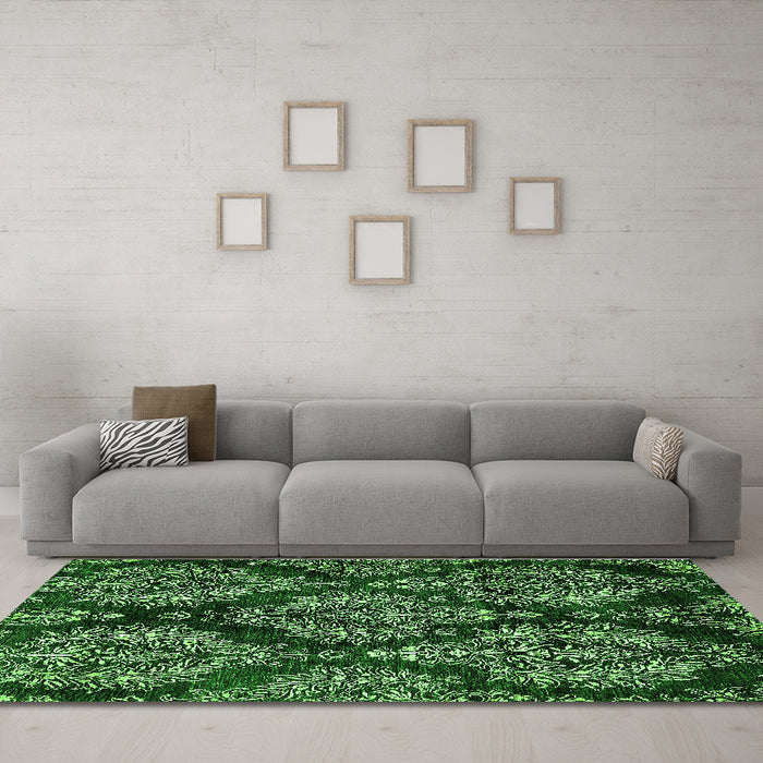 Machine Washable Abstract Green Modern Area Rugs in a Living Room,, wshabs383grn