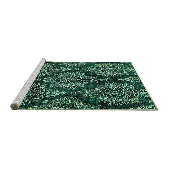 Sideview of Machine Washable Abstract Turquoise Modern Area Rugs, wshabs383turq