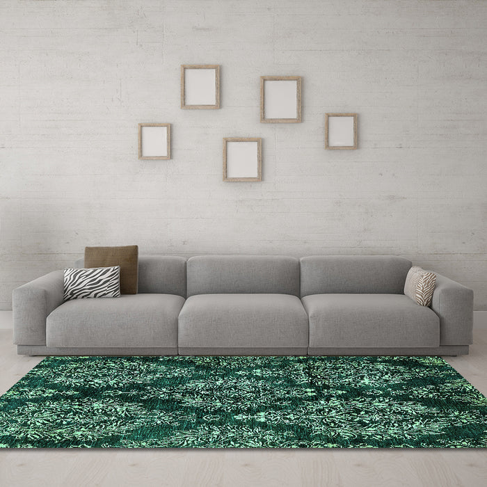 Machine Washable Abstract Turquoise Modern Area Rugs in a Living Room,, wshabs383turq