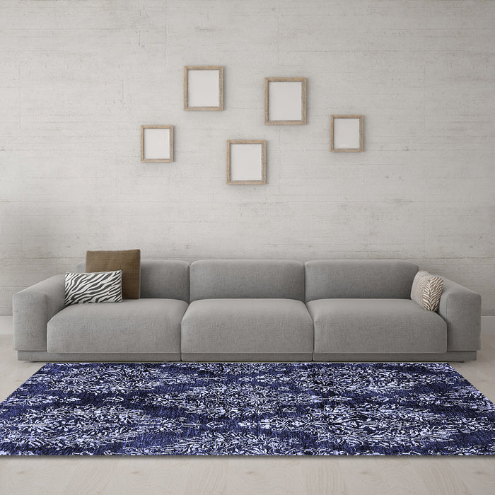 Machine Washable Abstract Blue Modern Rug in a Living Room, wshabs383blu