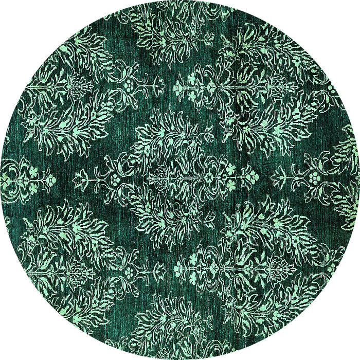 Round Machine Washable Abstract Turquoise Modern Area Rugs, wshabs383turq