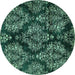 Round Machine Washable Abstract Turquoise Modern Area Rugs, wshabs383turq