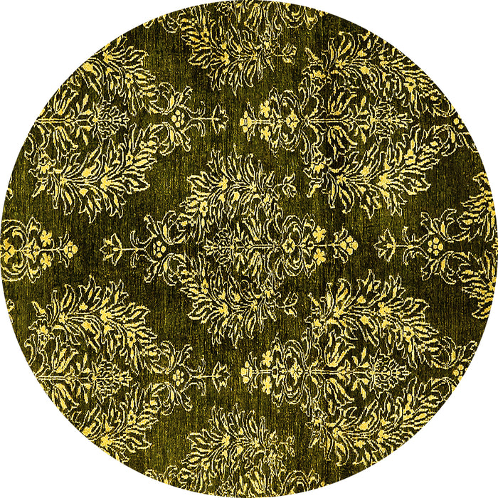 Round Abstract Yellow Modern Rug, abs383yw