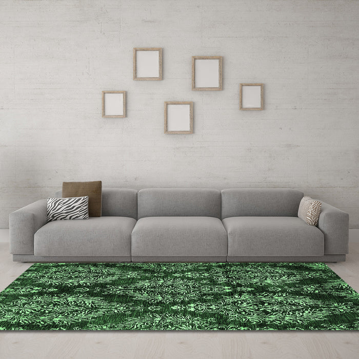 Machine Washable Abstract Emerald Green Modern Area Rugs in a Living Room,, wshabs383emgrn