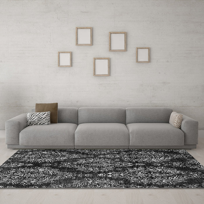 Machine Washable Abstract Gray Modern Rug in a Living Room,, wshabs383gry