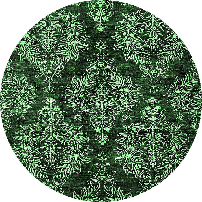 Round Machine Washable Abstract Emerald Green Modern Area Rugs, wshabs383emgrn