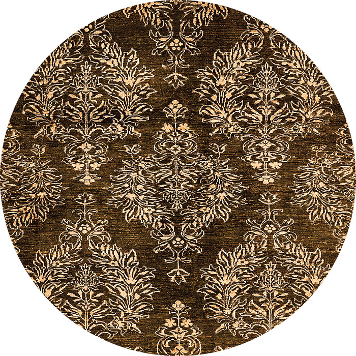 Round Machine Washable Abstract Orange Modern Area Rugs, wshabs383org