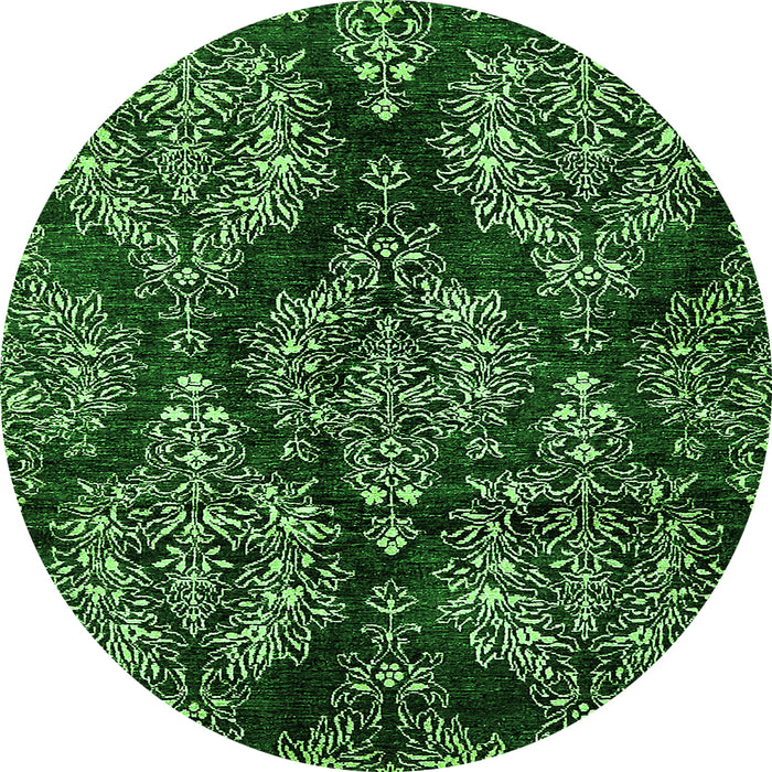 Round Machine Washable Abstract Green Modern Area Rugs, wshabs383grn
