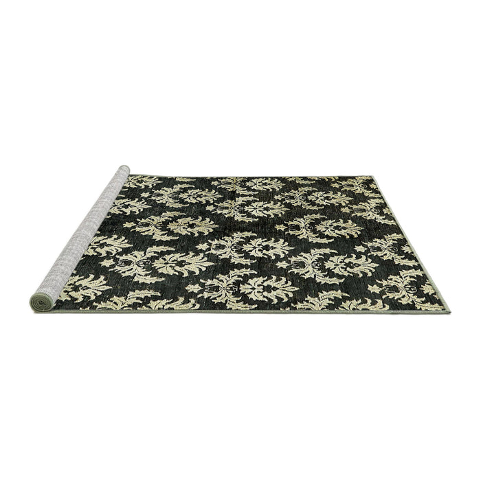 Sideview of Machine Washable Abstract Olive Green Rug, wshabs384