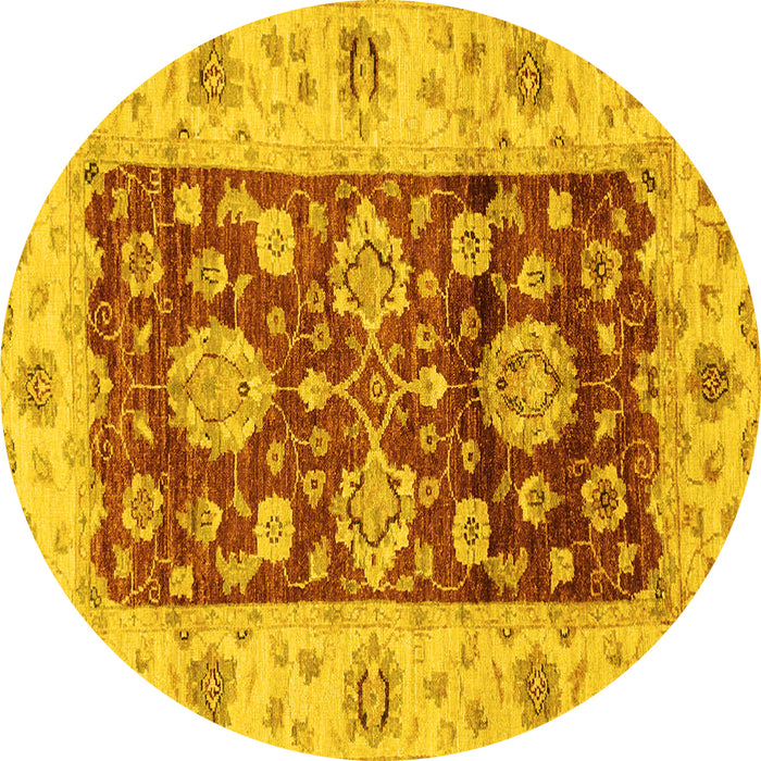 Round Machine Washable Oriental Yellow Traditional Rug, wshabs3840yw