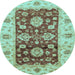 Round Oriental Light Blue Traditional Rug, abs3840lblu