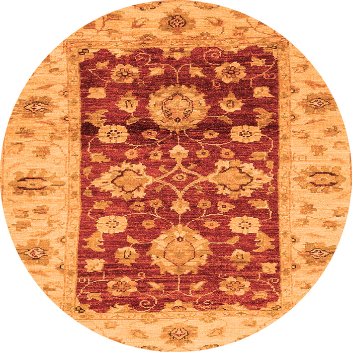 Round Machine Washable Oriental Orange Traditional Area Rugs, wshabs3840org