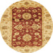 Round Abstract Orange Red Oriental Rug, abs3840