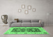 Machine Washable Oriental Emerald Green Traditional Area Rugs in a Living Room,, wshabs3840emgrn