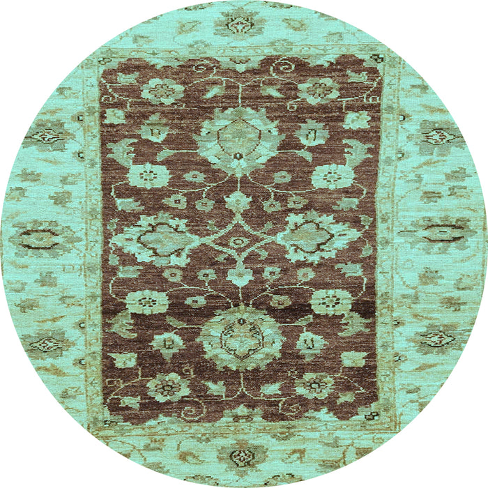 Round Machine Washable Oriental Light Blue Traditional Rug, wshabs3840lblu