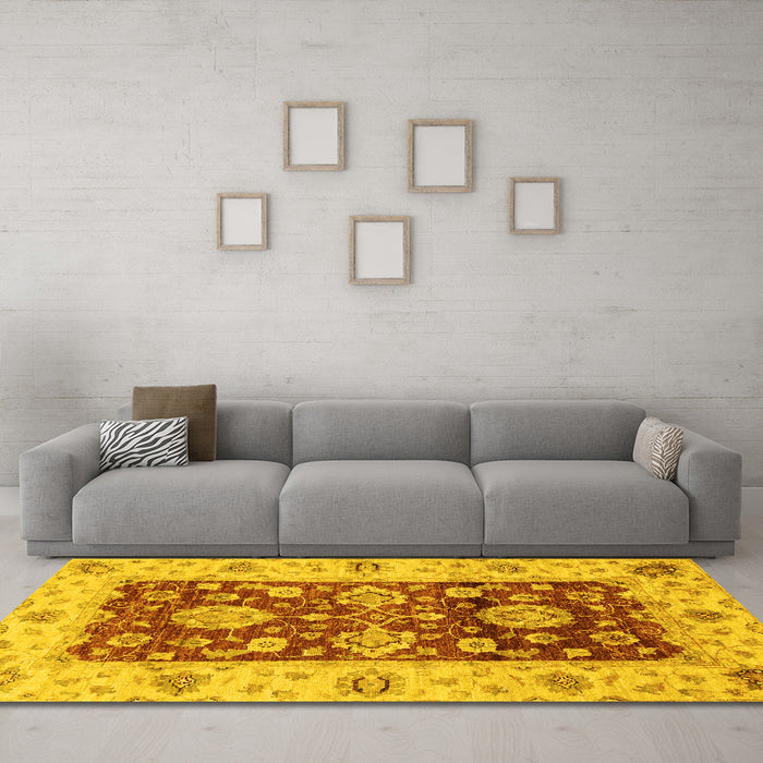 Machine Washable Oriental Yellow Traditional Rug in a Living Room, wshabs3840yw