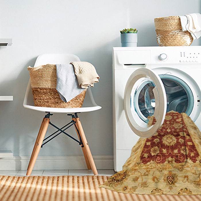 Machine Washable Abstract Orange Red Rug in a Washing Machine, wshabs3840