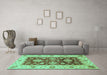 Machine Washable Oriental Turquoise Traditional Area Rugs in a Living Room,, wshabs3840turq