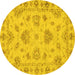 Round Machine Washable Abstract Yellow Modern Rug, wshabs3841yw