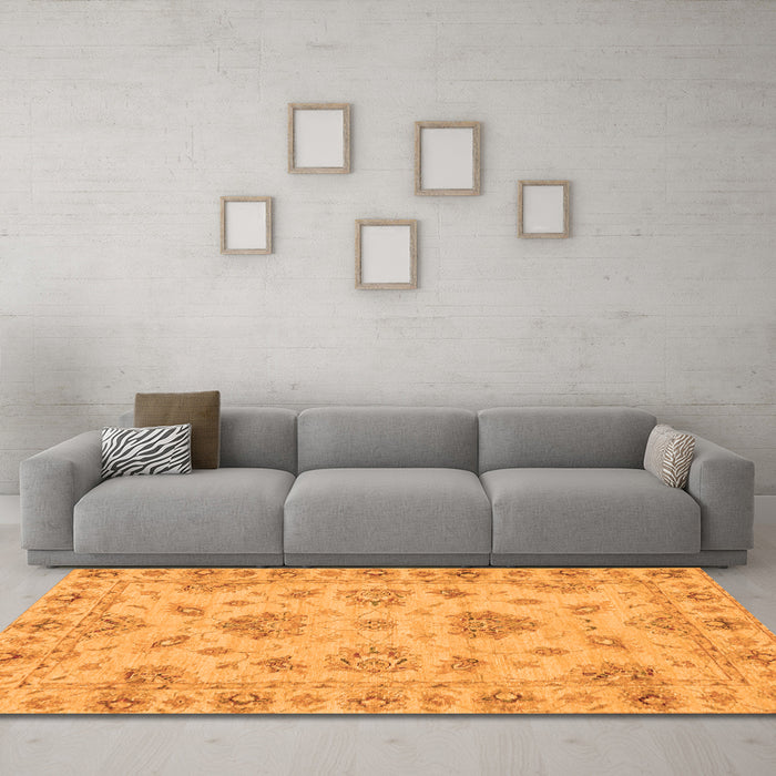 Machine Washable Abstract Orange Modern Area Rugs in a Living Room, wshabs3841org