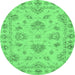 Round Machine Washable Abstract Emerald Green Modern Area Rugs, wshabs3841emgrn