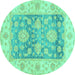 Round Machine Washable Oriental Turquoise Traditional Area Rugs, wshabs3842turq