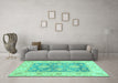 Machine Washable Oriental Turquoise Traditional Area Rugs in a Living Room,, wshabs3842turq