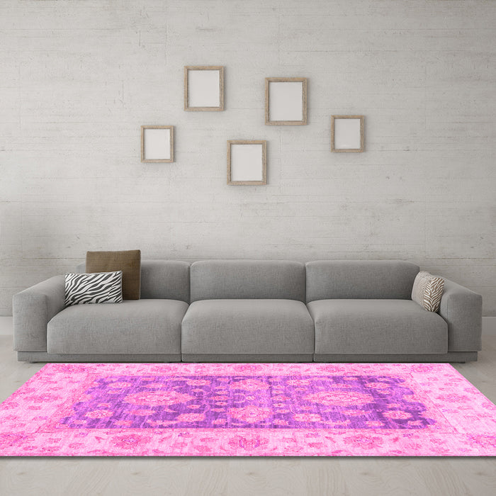 Machine Washable Oriental Pink Traditional Rug in a Living Room, wshabs3842pnk