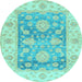 Round Machine Washable Oriental Light Blue Traditional Rug, wshabs3842lblu