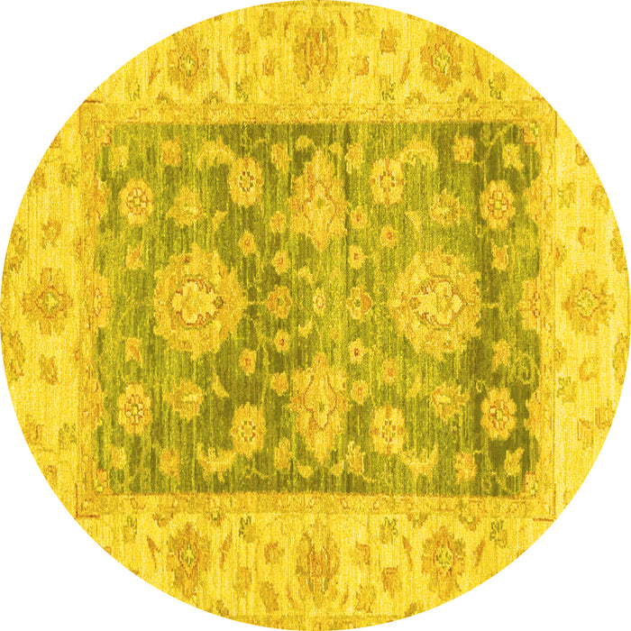 Round Machine Washable Oriental Yellow Traditional Rug, wshabs3842yw
