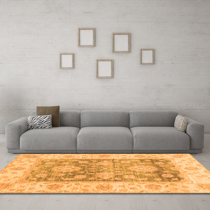 Machine Washable Oriental Orange Traditional Area Rugs in a Living Room, wshabs3842org