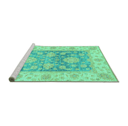 Sideview of Machine Washable Oriental Turquoise Traditional Area Rugs, wshabs3842turq