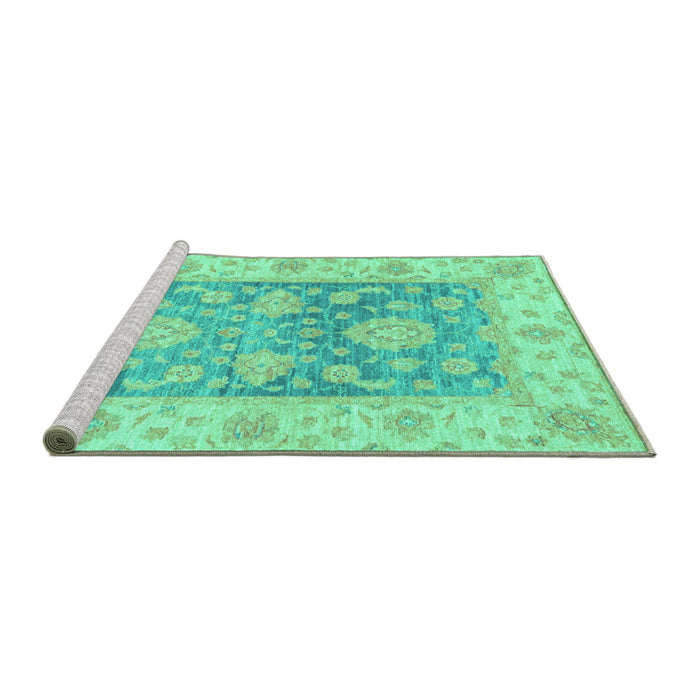 Sideview of Machine Washable Oriental Turquoise Traditional Area Rugs, wshabs3842turq