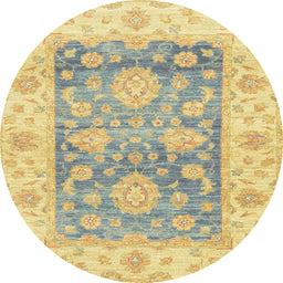 Round Abstract Copper Green Oriental Rug, abs3842