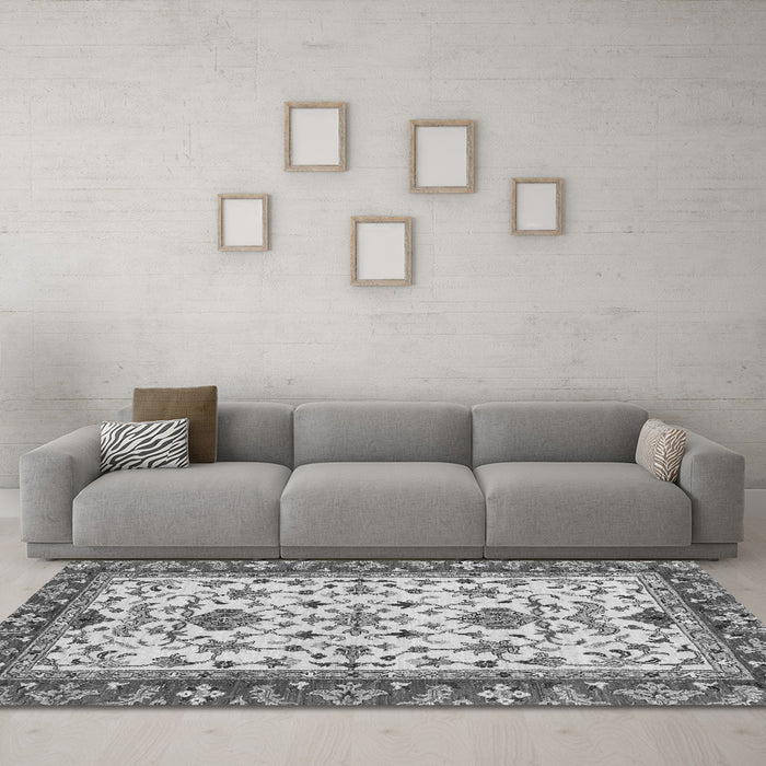 Machine Washable Abstract Gray Modern Rug in a Living Room,, wshabs3843gry