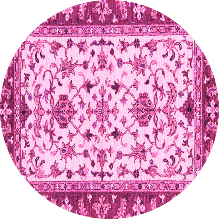Round Machine Washable Abstract Pink Modern Rug, wshabs3843pnk