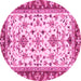 Round Machine Washable Abstract Pink Modern Rug, wshabs3843pnk