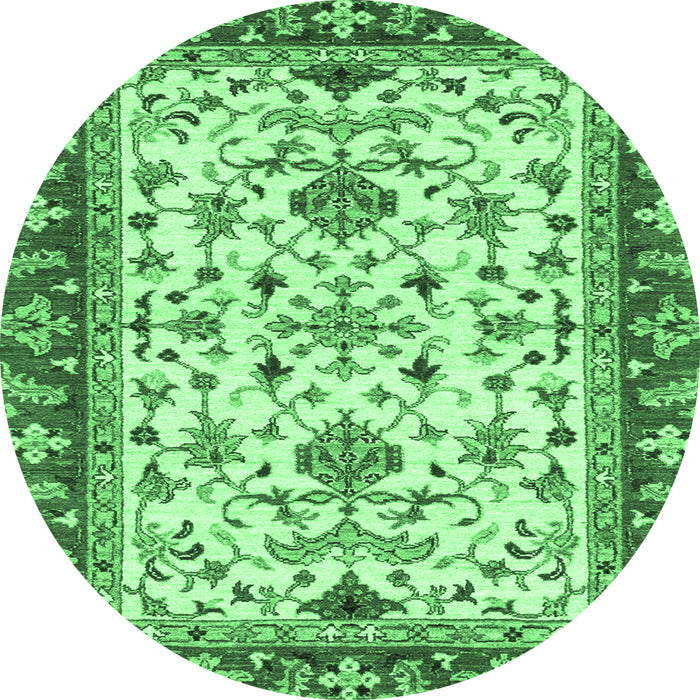 Round Machine Washable Abstract Emerald Green Modern Area Rugs, wshabs3843emgrn