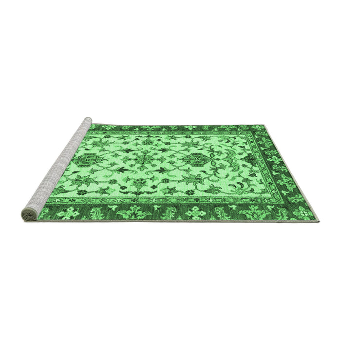 Sideview of Machine Washable Abstract Emerald Green Modern Area Rugs, wshabs3843emgrn