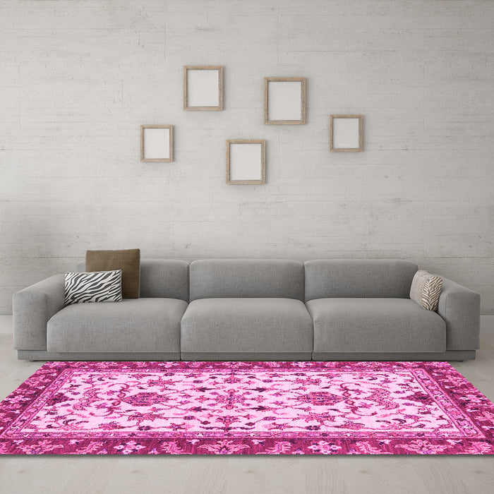 Machine Washable Abstract Pink Modern Rug in a Living Room, wshabs3843pnk