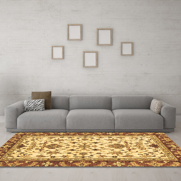 Machine Washable Abstract Brown Modern Rug in a Living Room,, wshabs3843brn