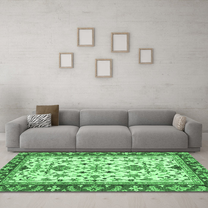 Machine Washable Abstract Emerald Green Modern Area Rugs in a Living Room,, wshabs3843emgrn