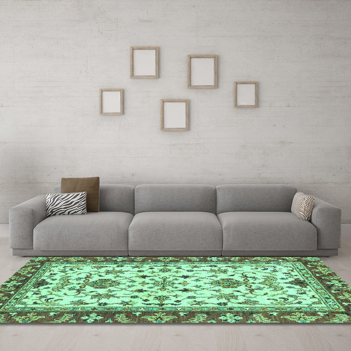 Machine Washable Abstract Turquoise Modern Area Rugs in a Living Room,, wshabs3843turq