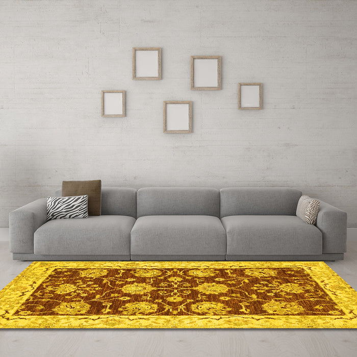 Machine Washable Abstract Yellow Modern Rug in a Living Room, wshabs3844yw